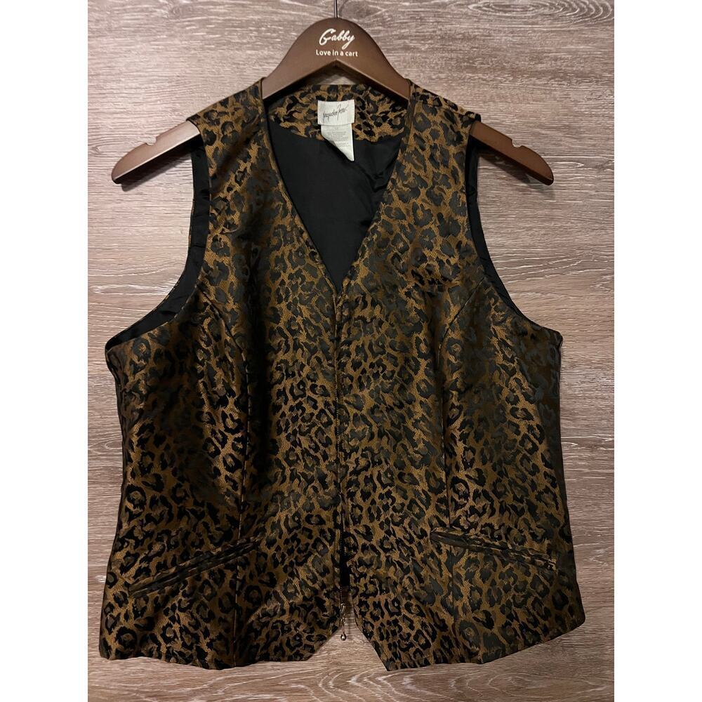 Jacqueline Ferrar Vintage Vest size 12 zipper leopard animal print Jazz